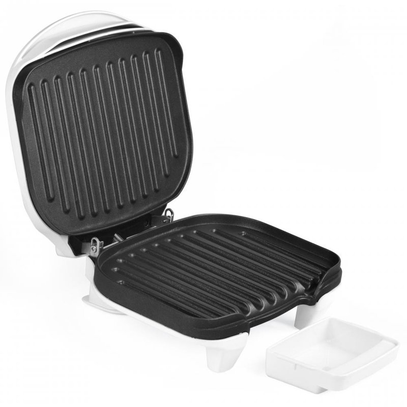 Barbecue à 2 portions Courant, 870 watts, plaques antiadhésives, charnière flottante avec ramasse-gouttes coulissant - Blanc