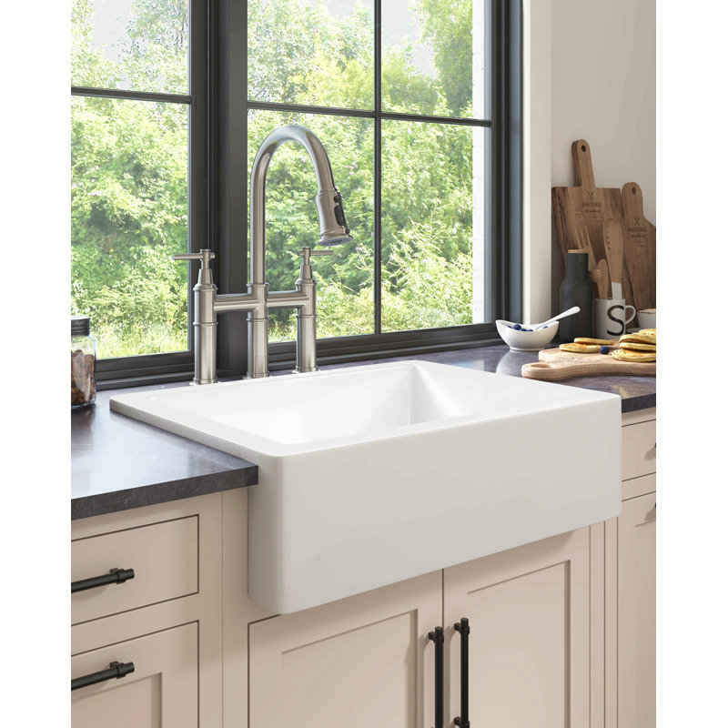 Évier de cuisine de style campagnard / à tablier frontal L 24 po x l 19 po avec bols profonds et surface durable et résistante aux égratignures pour les cuisines modernes