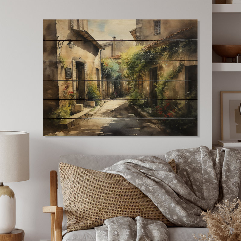 Méditerranée, village II, impression sur bois, H 10 po x l 20 po x P 0,78 po