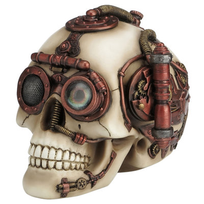 6.69 in L Steampunk Skull With Secret Drawer Trinket Box, Poly Resin