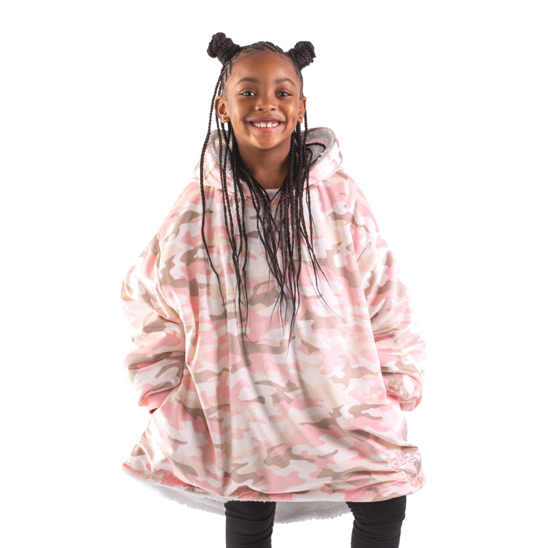 Couverture en sherpa à capuche portable, Camouflage - rose, Jeunesse