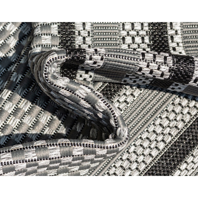Tapis pour véranda d'extérieur noir et gris, Rectangle 6 pi x 9 pi