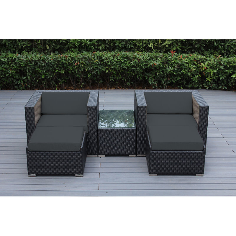 Ensemble de conversation en osier pour 2 personnes avec coussins Billyjo Wicker, Noir, Supercrylic gris