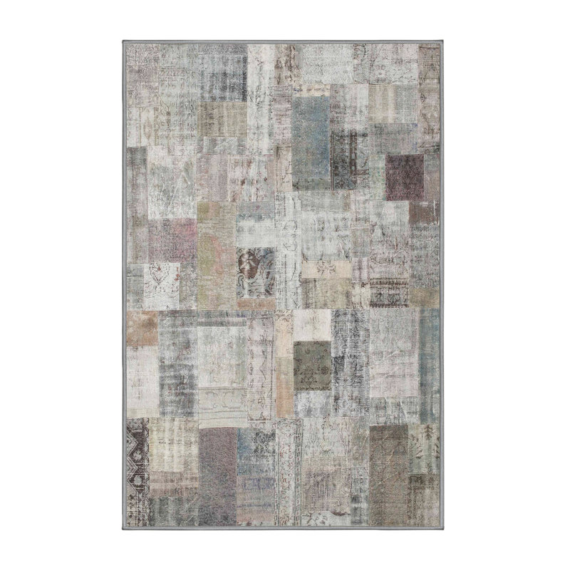 Tapis contemporain gris / brun, Rectangle 2 pi x 4 pi