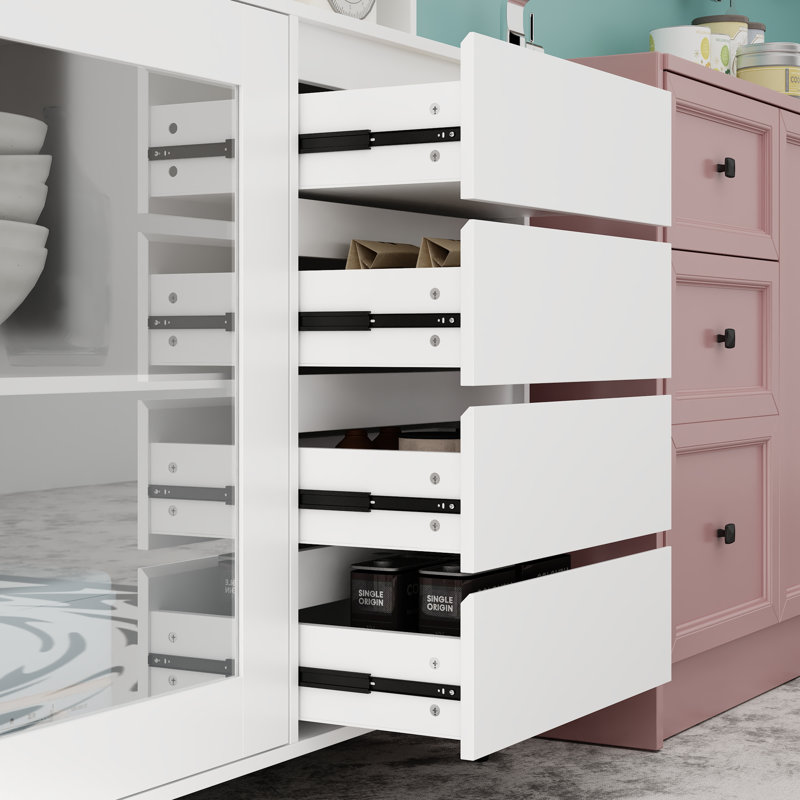 Brokaw 62.9'' Wide Elegant Dining Cabinet with Glass Doors & Drawers – 3 Colors, White