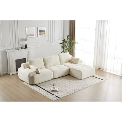 Pour animaux de compagnie, rembourrage haute densité en mousse viscoélastique 3 places, sans assemblage, rassemblements familiaux beige, espaces de vie