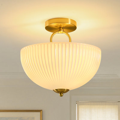 2-Light Ribbed Glass Semi Flush Mount