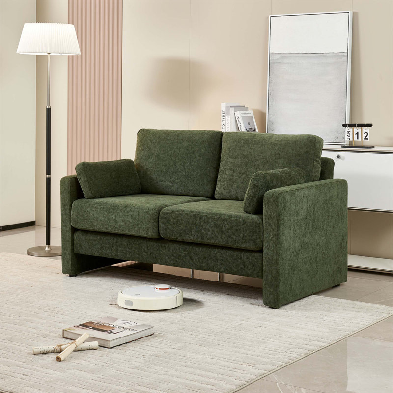 Petit petit canapé moderne en tissu chenille de style Mid-Century à 2 places pour un espace de vie confortable, Vert
