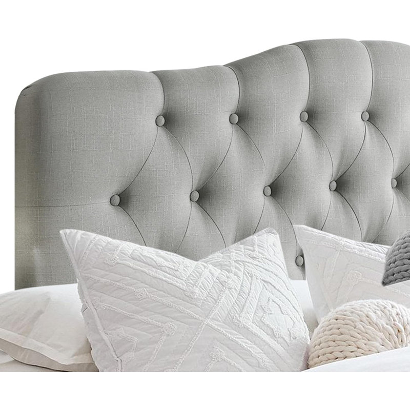 Linen Upholstered Headboard-Modern-Adjustable Height-Button Tufting, King, Gray
