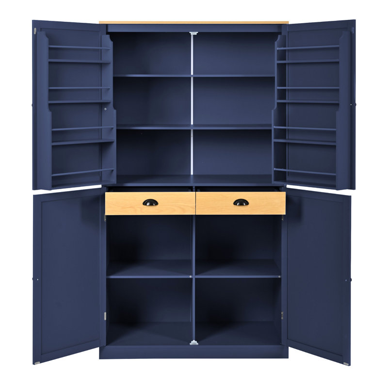 Grande armoire de rangement autoportante avec 2 tiroirs, 2 tablettes réglables et 8 portes, Bleu