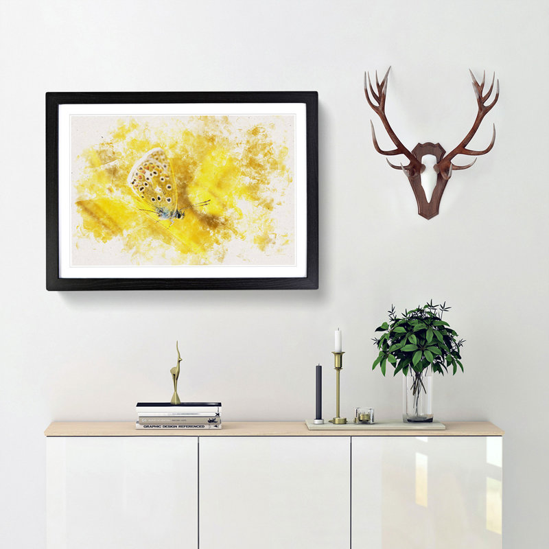 Yellow Butterfly Watercolour - Framed Print, 35cm H x 50cm W x 2cm D, Black