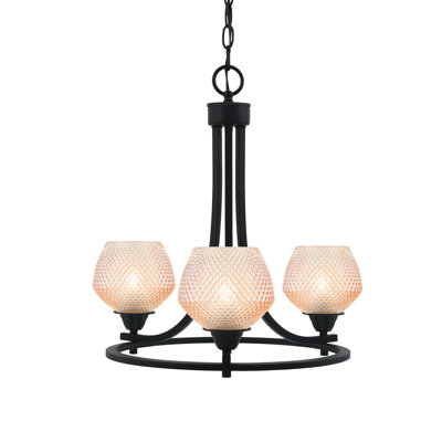 Lustre 3 lumières Paramount illustré en finition noir mat avec verre texturé ambre de 6 po