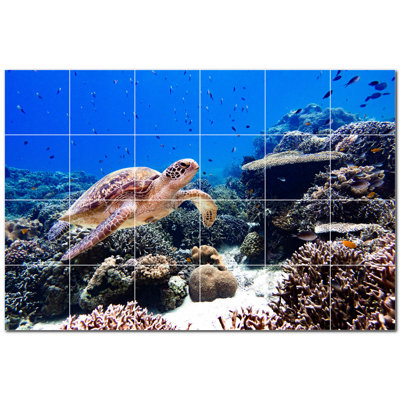 Turtle Photo 8'' x 8'' Satin Ceramic Decorative Mural