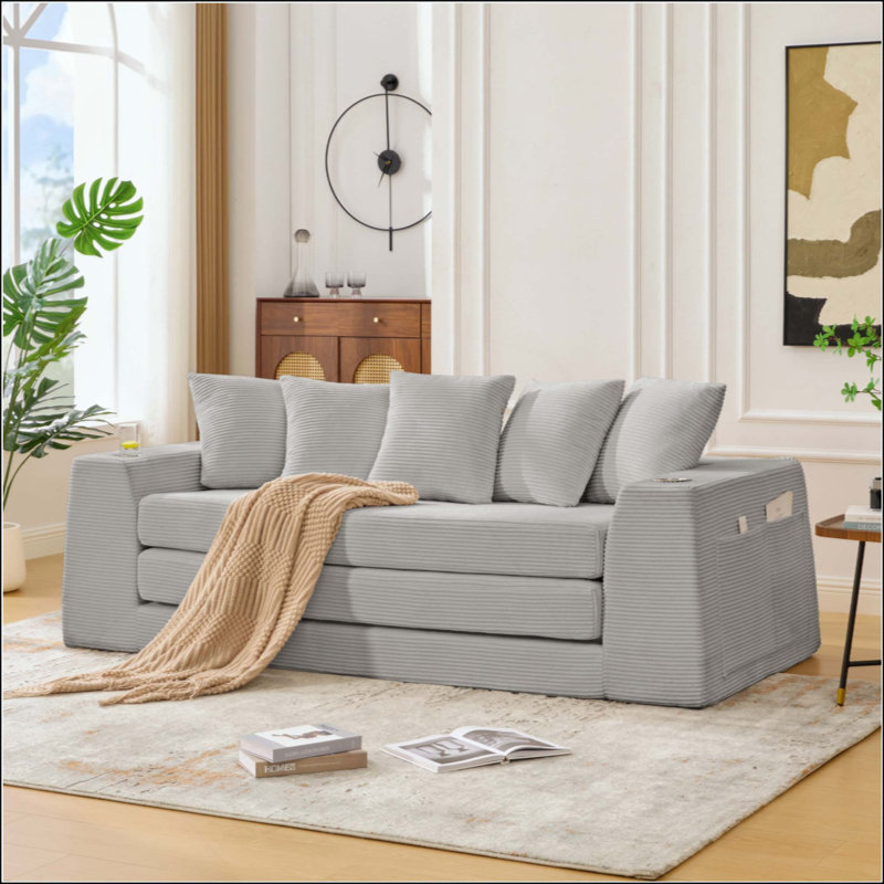 Canapé-lit convertible, canapé de plancher pliable sans assemblage, Gris clair