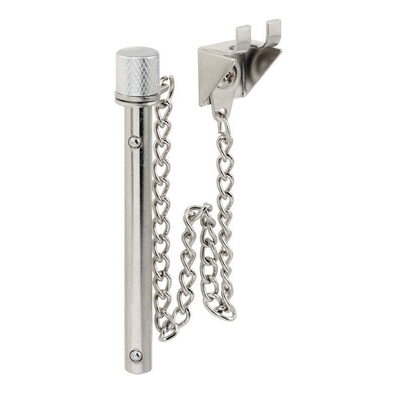 Goupille de verrouillage de porte de patio coulissante Prime-Line, 2 5/8 po, goupille en acier, finition chromée (paquet simple)