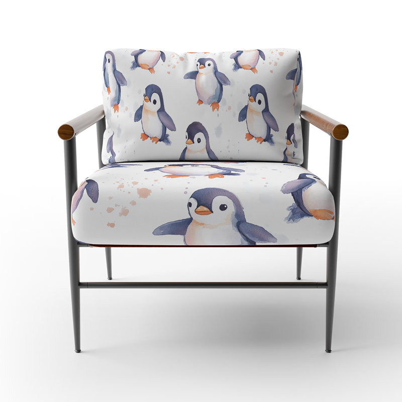 Chaise d'appoint pour enfants avec accoudoirs doux, pingouins noirs, Bras ronds bruns