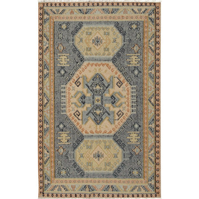 Tapis bleu traditionnel en laine tissé à la main à motif de médaillons traditionnels