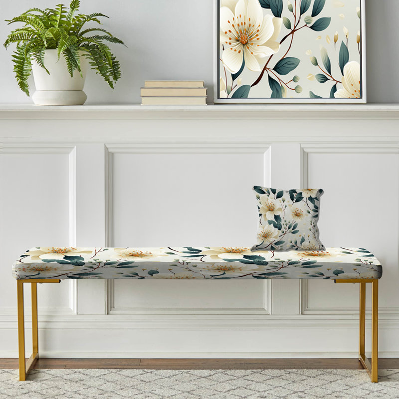 Banc floral rembourré or, Watercolor Whimsy Beige Serenaded Gardens