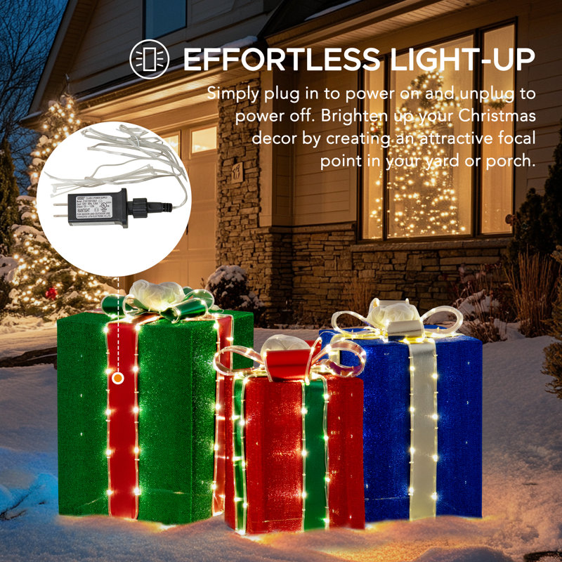 Festive 3-Piece Lighted Christmas Gift Box Set for Indoor/Outdoor