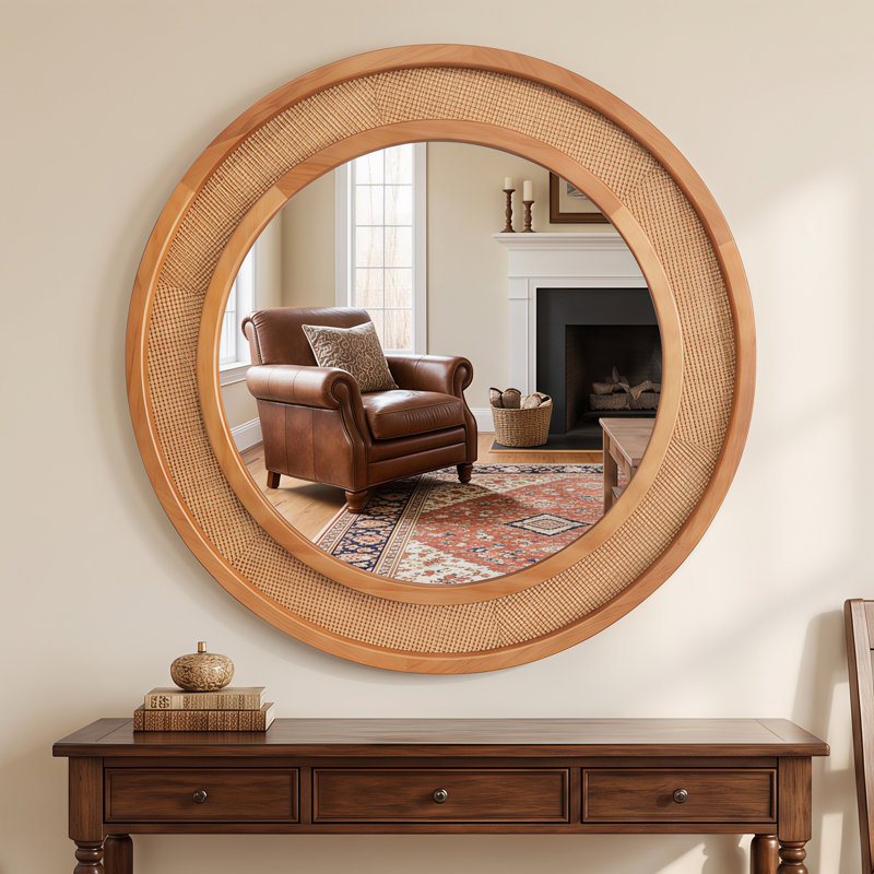 Miroir mural au design unique, 24" H x 24" W, Black + Dark Walnut