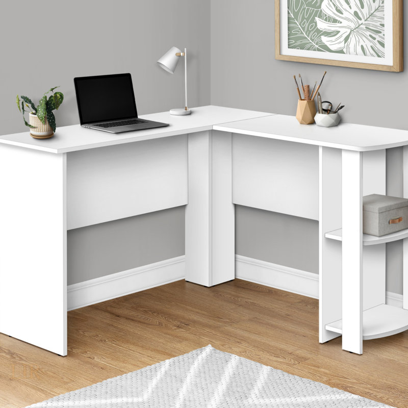 Bureau d'ordinateur, bureau personnel, coin, tablettes de rangement, L 48 po, forme en L, travail, ordinateur portable, stratifié, contemporain