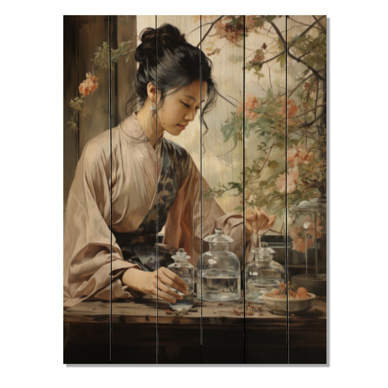 Asian Art Harmony In Tea V sur impression sur bois, H 40 po x l 30 po x P 0,78 po