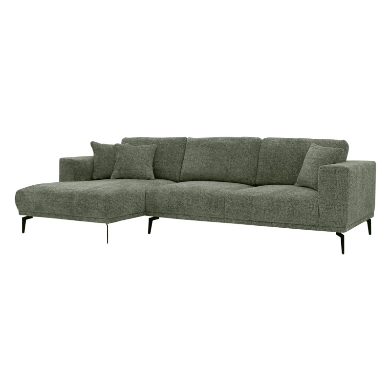 Riviera 4 Seater Corner Sofa, Fabric, 286cm Modern L-Shaped with Metal Legs, Left Hand Facing, Dark Green