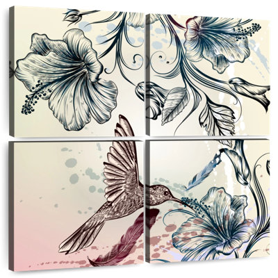 Colibri ronce et fleurs d'hibiscus