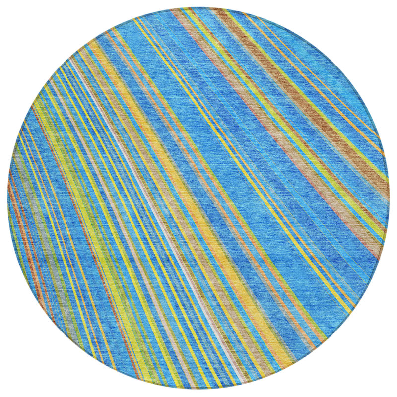 Chayden Washable Striped Indoor / Outdoor Rug, Round 8'