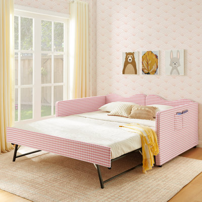 Lit de jour double en tissu Gingham