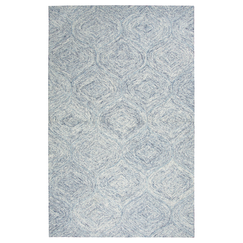 Tapis bleu en laine touffeté à la main à motif géométrique Gaige, Rectangle 5 pi x 8 pi