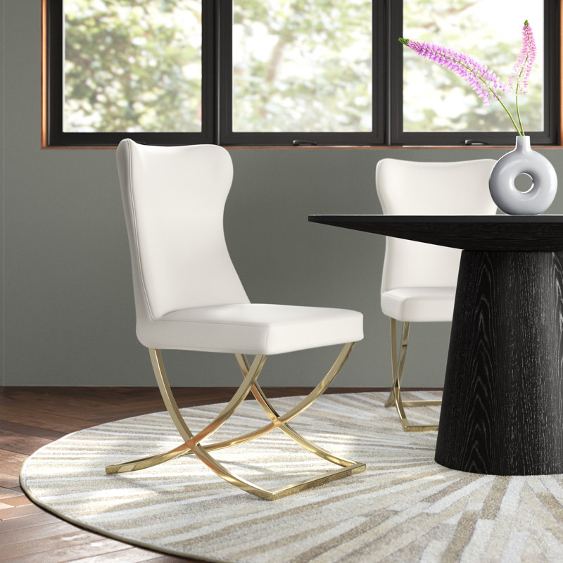 Chaise d'appoint rembourrée en similicuir Riddick, Blanc, Or