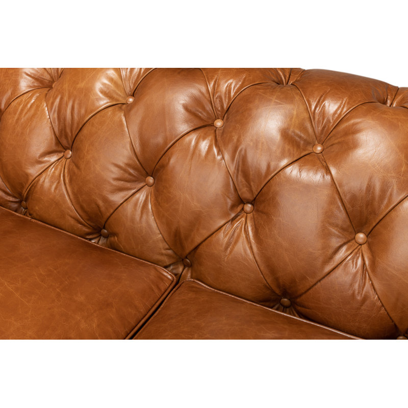 Carola Leather Sofa, Cuba Brown Genuine Leather