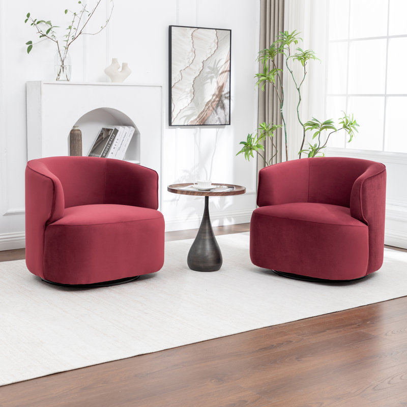 Fauteuil demi-tonneau pivotant rembourré Tybias, Rouge