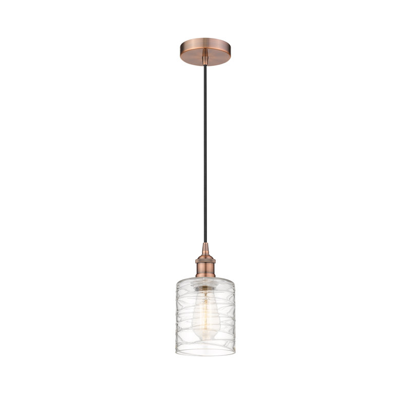 Luminaire suspendu cylindrique simple à 1 lumière Karon, Cuivre antique