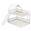 Lit superposé avec glissade et échelle intégrée, structure de lit superposé au sol en bois avec support de lattes robustes-912795804