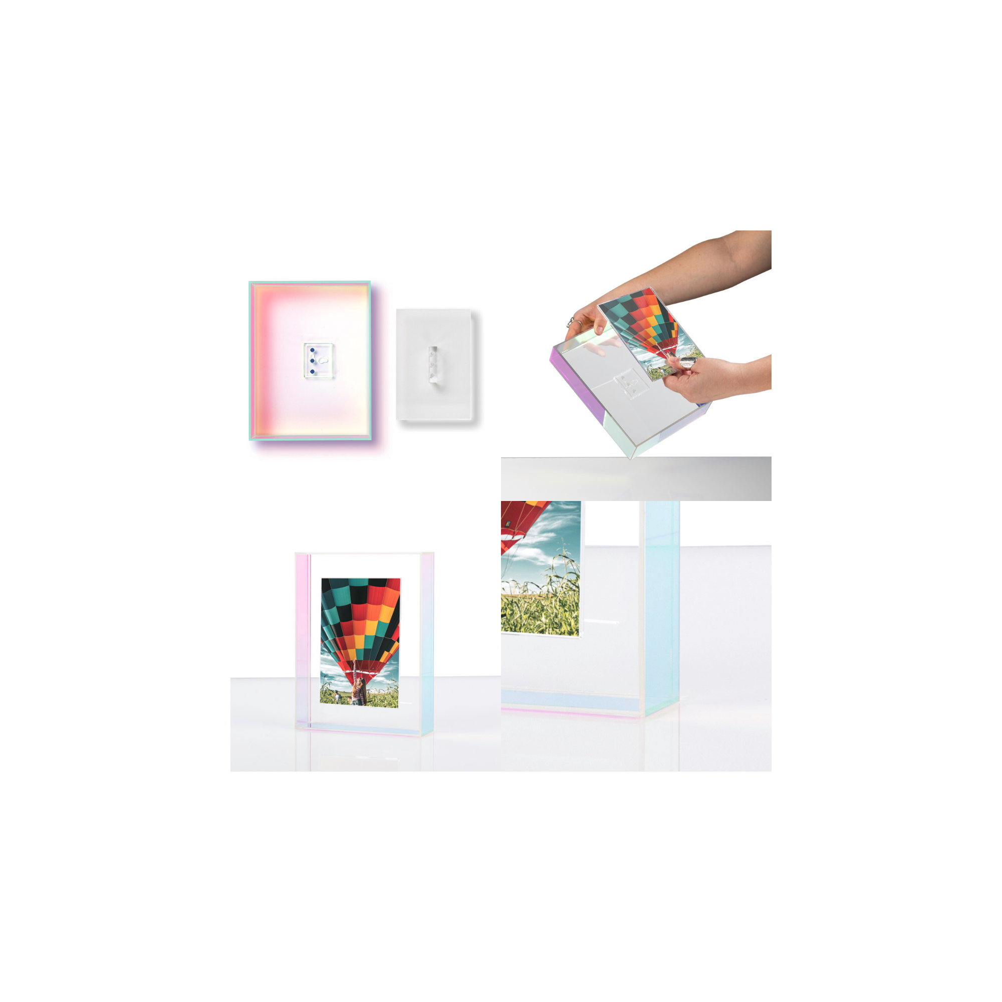 Float Frame for Tabletop or Wall with Magnetic Photo Holder, Rainbow, 5" x 7"