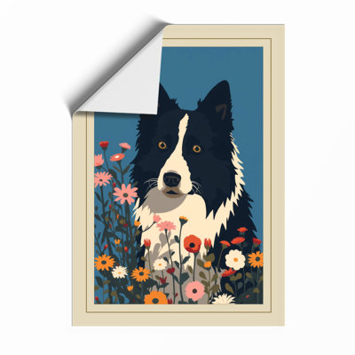 Dog Among Flowers Retro - Framed Print