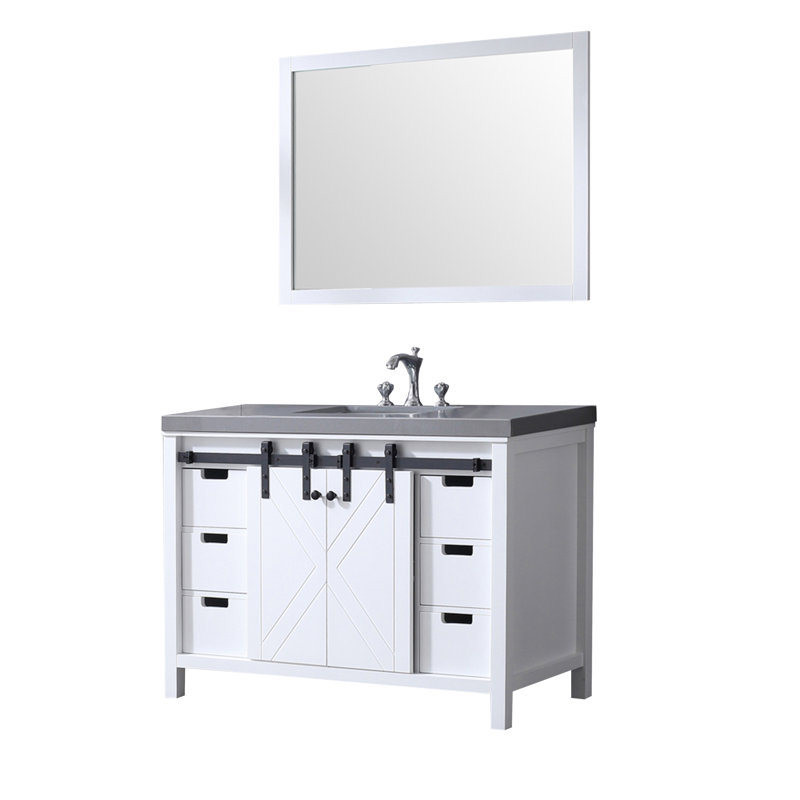 Marsyas 48 in W x 22 in D Bath Vanity, Faucet Set and 44 in Mirror, White, Gray Quartz