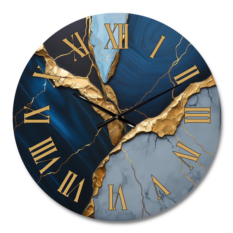 Horloge murale abstrait en forme de géode bleue III, Médium