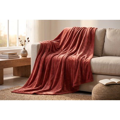 Super Soft Flannel Fleece Throw Blanket, 60 x 80 inches Queen Size for Bed or Couch, Cozy and Lightweight Plush Blanket in Brick Red