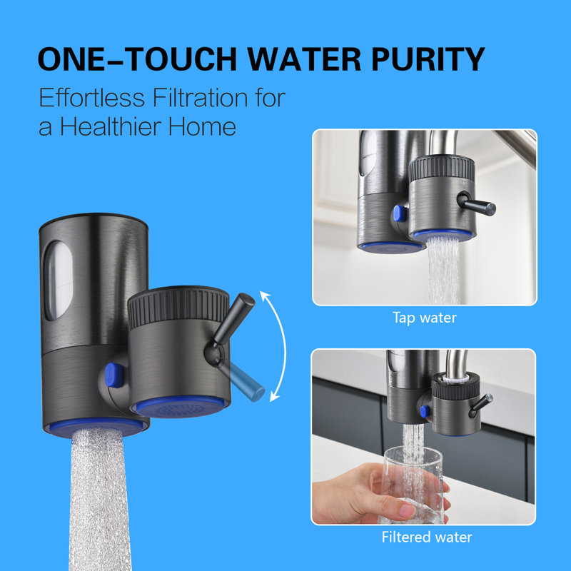 Sumerain Faucet Mount Water Filter for Bathroom and Kitchen, Water Filtration System for Tap Water Reduces Chlorine, Limescale and Bad Taste, Metallic Gray