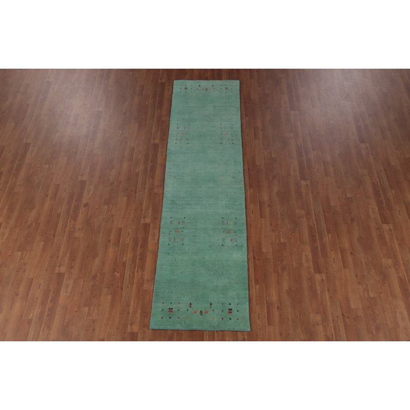Tapis de couloir vert de style oriental Gabbeh 3 x 10