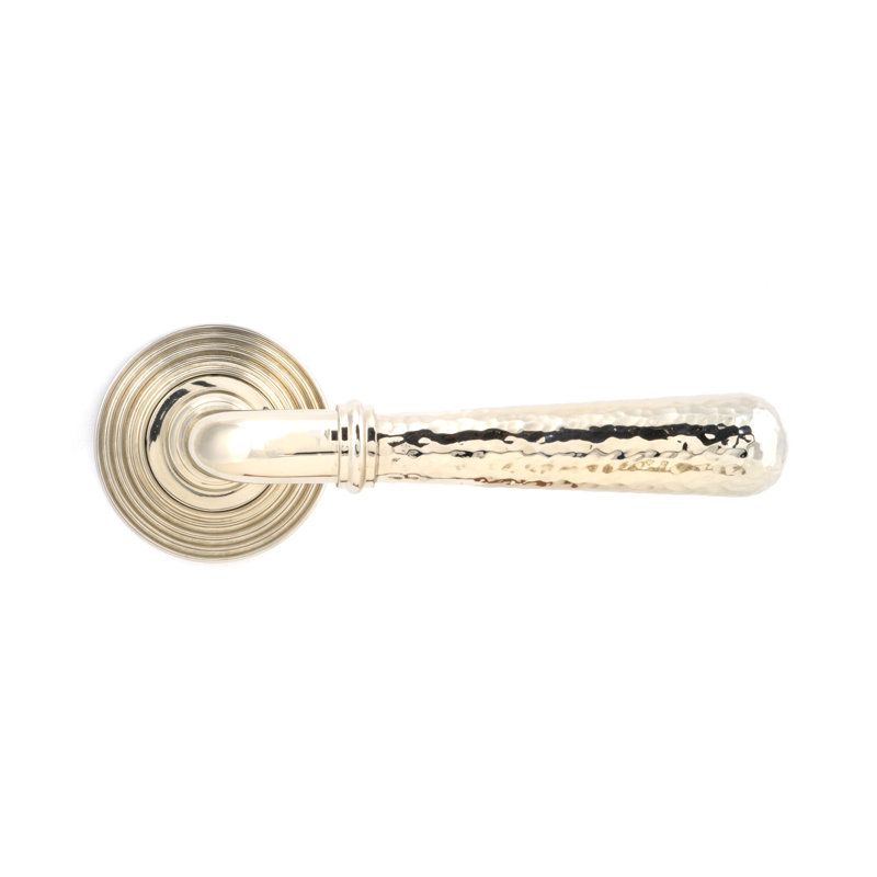 Hammered Newbury Lever on Rose Set (Beehive), Polished Nickel