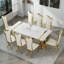 Ensemble de table de salle à manger 78 pouces blanche et dorée avec 8 chaises en cuir blanches-1292125835-1292125831