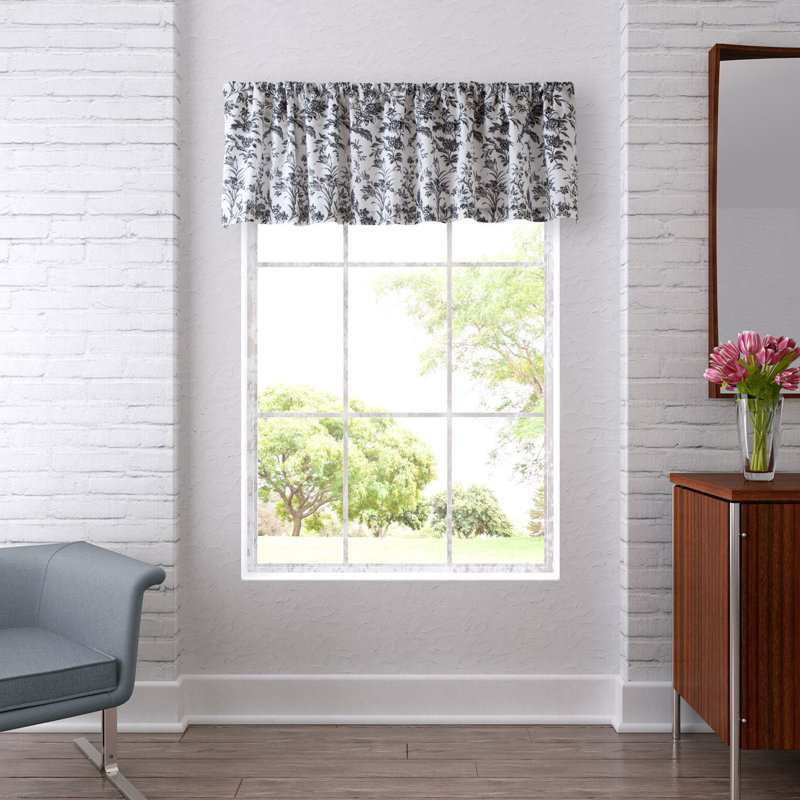 Black and White Floral Cotton Rod Pocket Valance