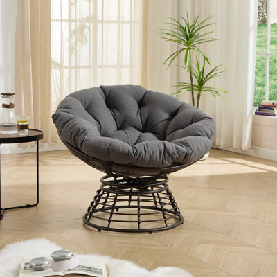Swivel Wicker Papasan Chair with Thick Cushion