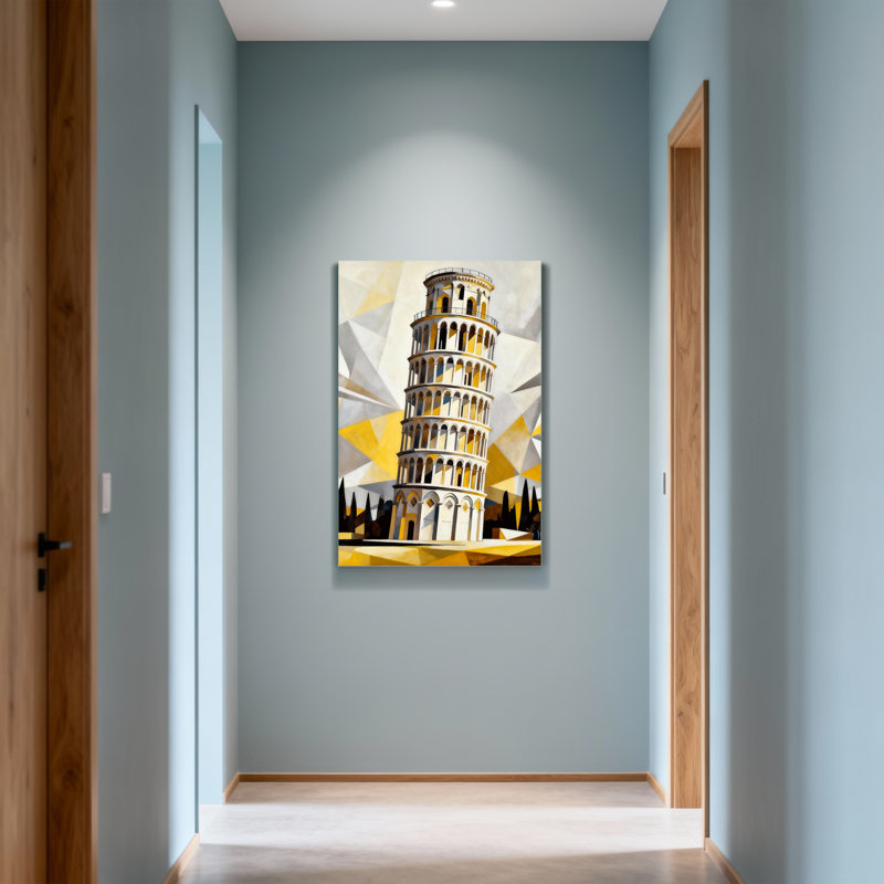 Motif géométrique de tour et paysage urbain, H 18 po x l 12 po
