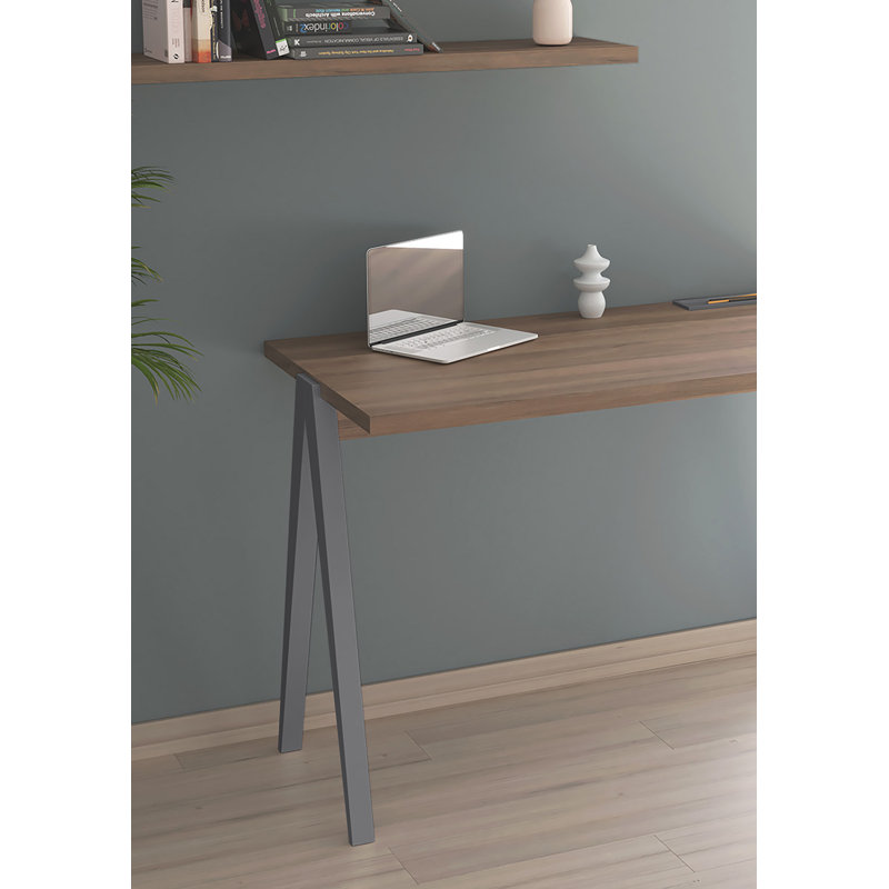 Dikili Solid Wood Base Writing Desk, Walnut/Graphite