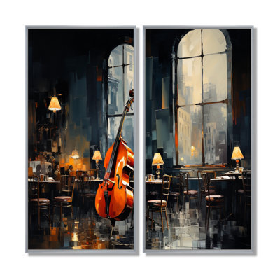 «Gray Jazz Cafe Melody», ensemble de 2 reproductions d'art encadrées sur toile